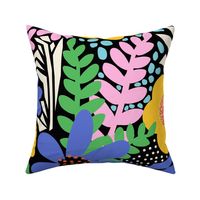 V1  Modern Bright Florals On Black - Large