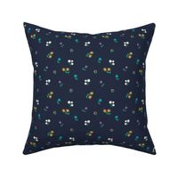 Retro wildflowers scandinavian blossom garden boho floral flowers and vines colorful white yellow teal on navy blue SMALL 