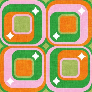 Textured 70s Block Geometric - large scale pink, orange, & green