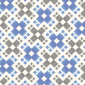 Slate Grey and Blue Cross Check Watercolor Geometric