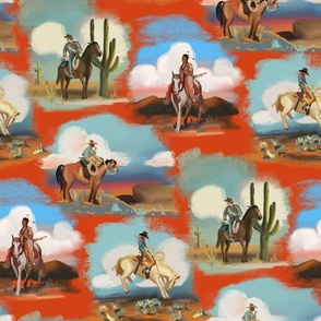 Western Skies Toile in Bandana - Cowboy Toile, Cowgirl Toile, Vintage Toile, Western Toile