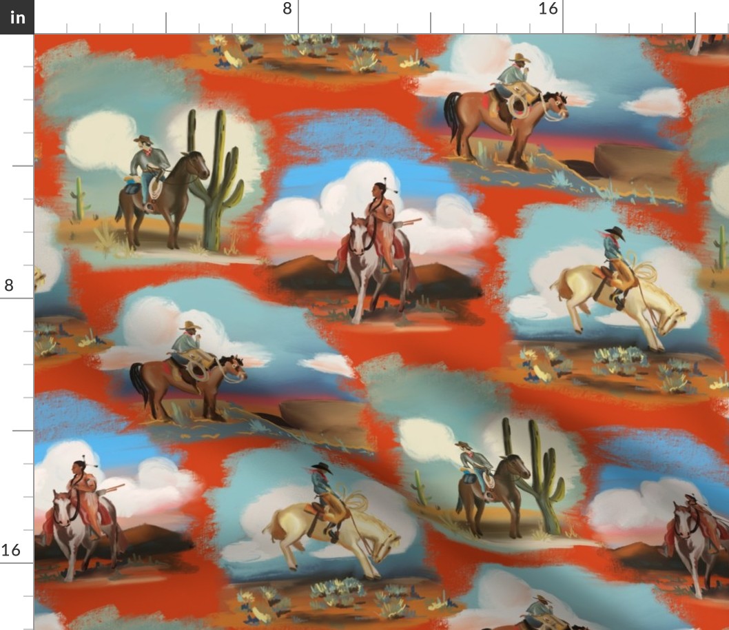 Western Skies Toile in Bandana - Cowboy Toile, Cowgirl Toile, Vintage Toile, Western Toile
