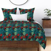 Tropical Chupacabra Aesthetic Cryptid Pattern For Cryptozoologists On Dark Teal Background