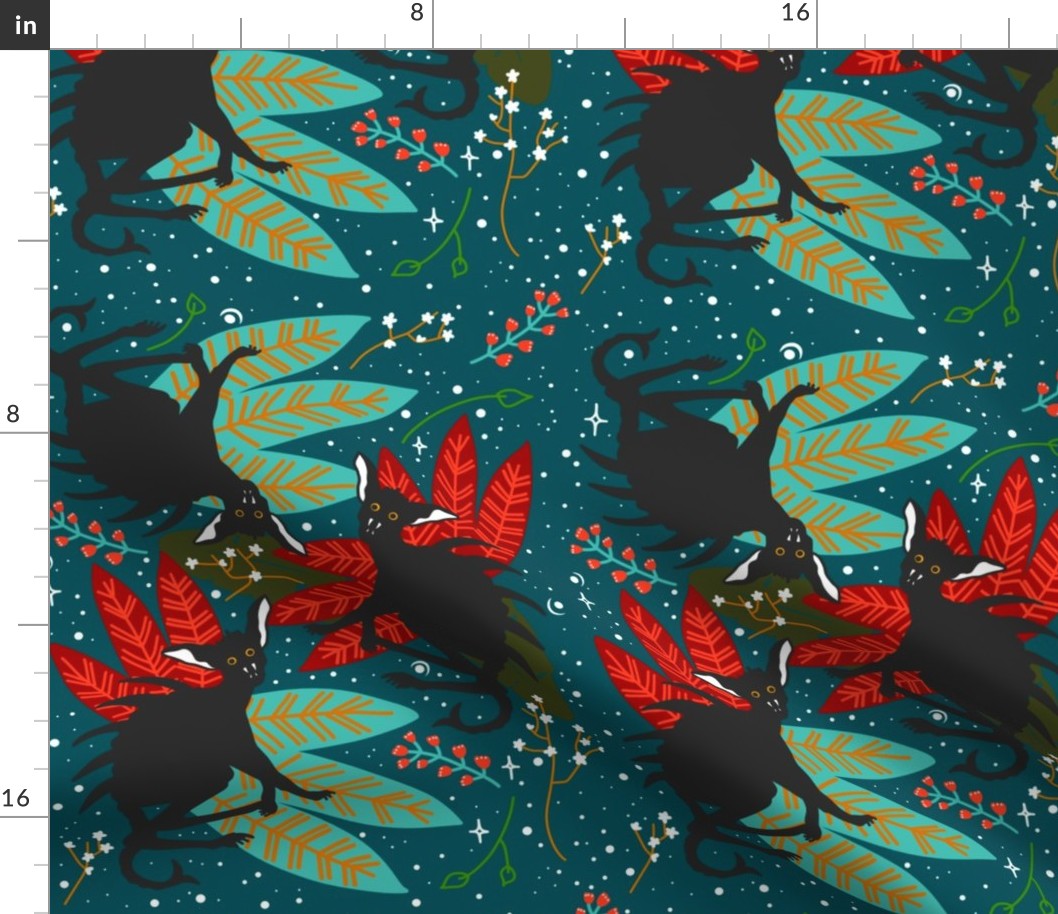 Tropical Chupacabra Aesthetic Cryptid Pattern For Cryptozoologists On Dark Teal Background
