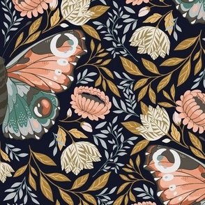 William Morris Revival Butterfly Navy - Large Scale