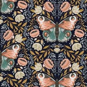 William Morris Revival Butterfly Navy - Medium Scale