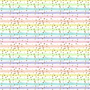 Medium Repeat-Pastel Rainbow  Painted  Stripes and Gold Dots 
