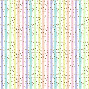 Medium Repeat-Pastel Rainbow  Painted Vertical  Stripes and Gold Dots 
