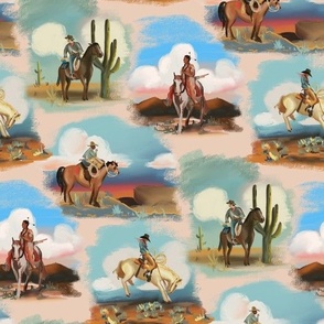 Western Skies in Rouge - Western Toile, Cowboy Toile, Cowgirl Toile, Vintage Toile