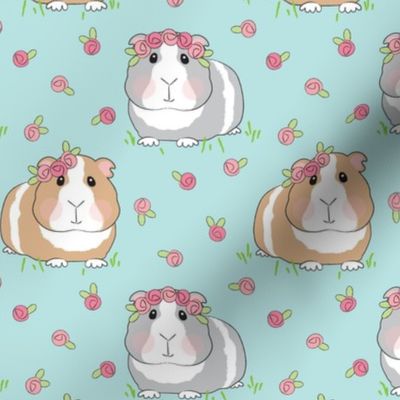 large guinea pigs with roses on dusty teal