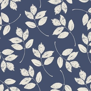 Gone with the Wind - Navy Blue and Cream Leaves