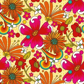 Yellow Rainbow 70s Floral