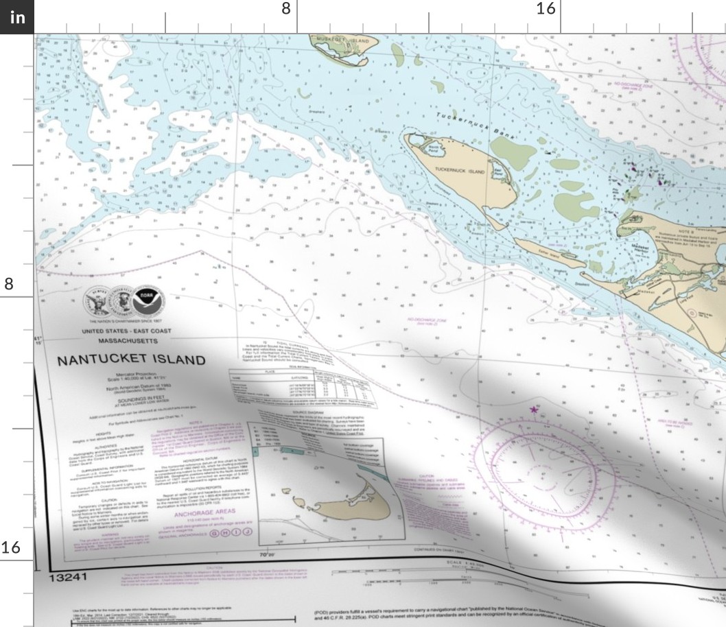 NOAA Nantucket Island nautical chart #13241, 42x35" (fits on a yard)