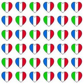 Italian French flag hearts on white 