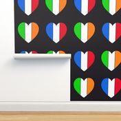 Irish French Flag hearts on black 