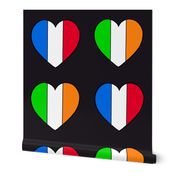 Irish French Flag hearts on black 