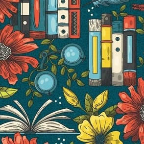 Books and Flowers, Dark Library / Large Scale