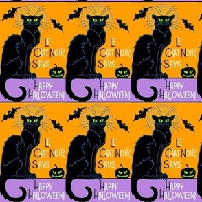 Le chat noir Halloween orange on purple