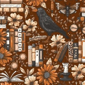 Books and Flowers, Dark Library, Neutral Browns / Small Scale