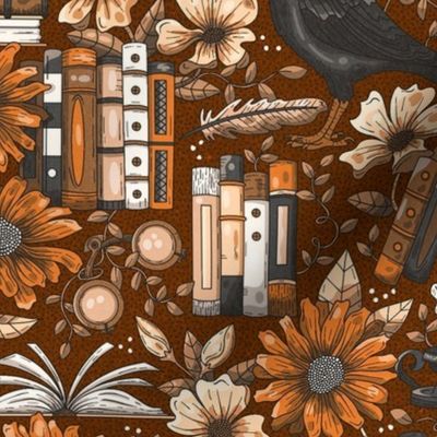 Books and Flowers, Dark Library, Neutral Browns / Medium Scale