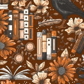 Books and Flowers, Dark Library, Neutral Browns / Medium Scale