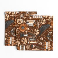 Books and Flowers, Dark Library, Neutral Browns / Large Scale