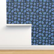 Large Scale Blue Watercolor Flowers on Navy