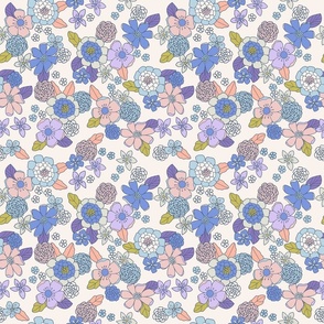 retro floral - purple and blues