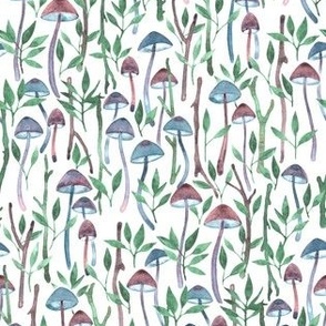 Whimsical Mushroom Forest  in rust mauve & teal green - small 