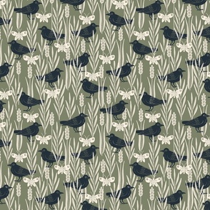 Halloween Peekaboo Blackbird Field - Green