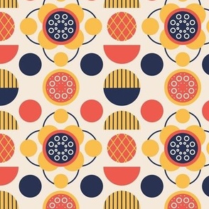 Circles Retro Geometric Design on Red and Yellow / Small Scale