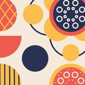 Circles Retro Geometric Design on Red and Yellow / Large Scale