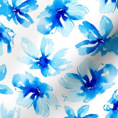 Retro Watercolor Flowers- Blue