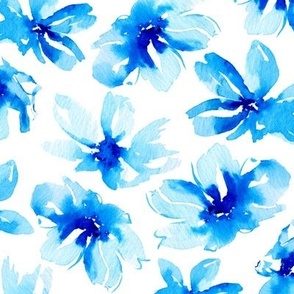 Retro Watercolor Flowers- Blue