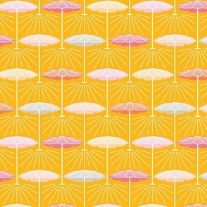 Small - Retro colorful umbrella mid century palm springs pool party pattern with yellow background