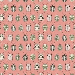 Small - Coral pink retro bugs pattern