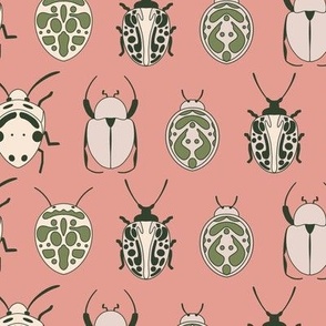 Big - Coral pink retro bugs pattern