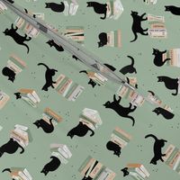 Library of cats and books kitten and cat lovers reading theme scandinavian hygge design pink mint blush on sage green