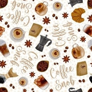 Medium Scale Coffee Snob Espresso Latte Art Iced Coffee Cups Mugs Beans and Pots