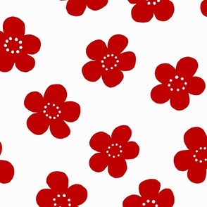 Simple Retro Scandi Flowers  - Red - large