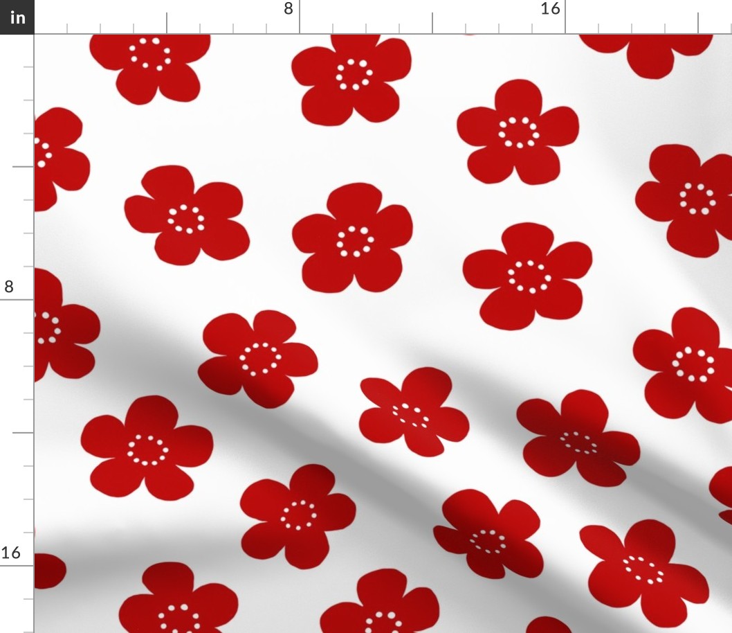 Simple Retro Flowers - Red -  medium