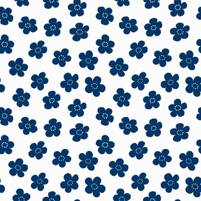 Simple Retro Flowers  - Blue - small