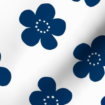 Simple Retro Flowers  - Blue -  medium 