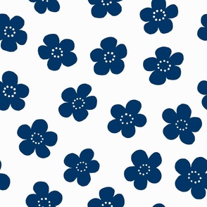 Simple Retro Flowers  - Blue -  medium 