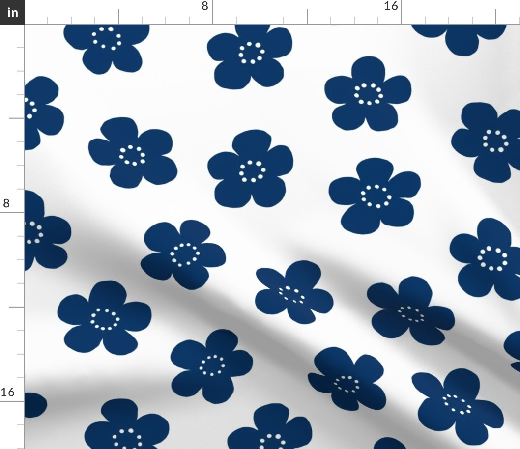 Simple Retro Flowers  - Blue -  medium 