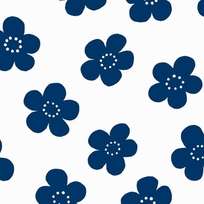 Simple Retro Flowers  - Blue - large 