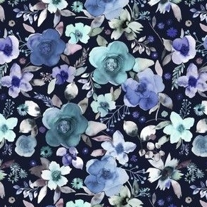 Winter bouquets watercolor Navy blue Micro