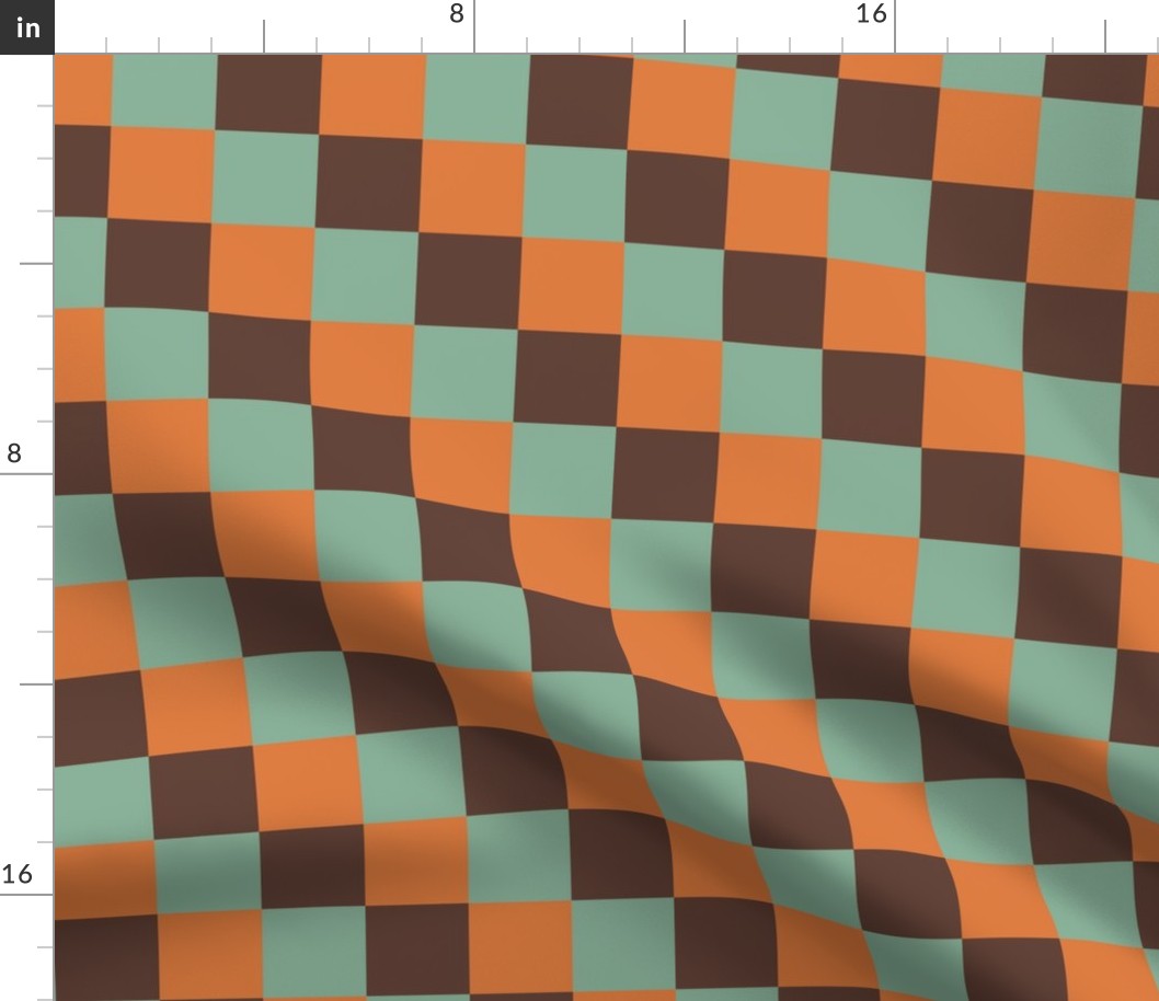 Checkered -orange, brown, green