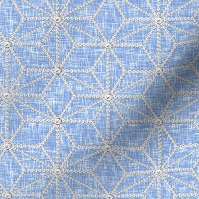 Hemp leaf pattern pearls on periwinkle linen weave by Su_G_©SuSchaefer