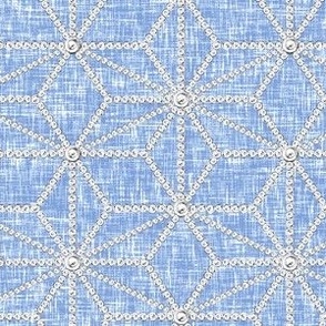 Hemp leaf pattern pearls on periwinkle linen weave by Su_G_©SuSchaefer
